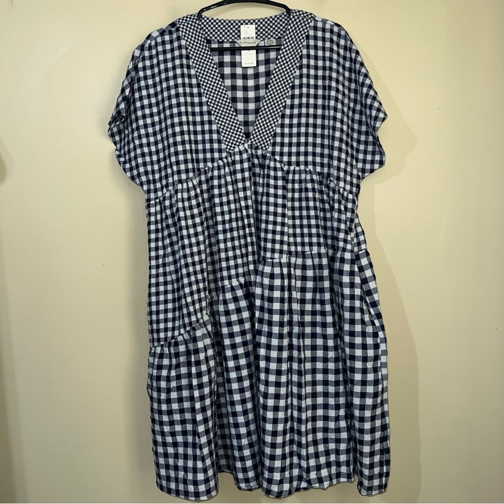 11.1 Tylho Anthropologie V-Neck Gingham Swing Dress NWT - Picture 2 of 4